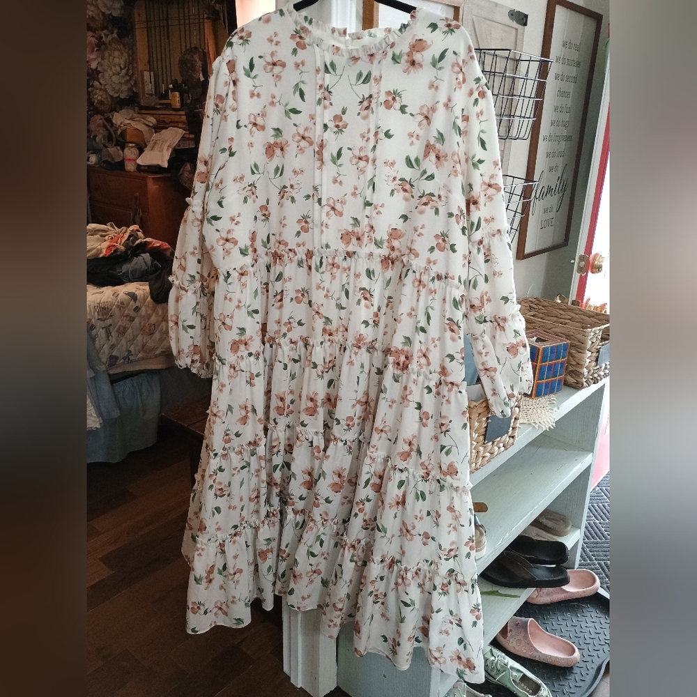 Floral Maxi Dress - Cream and Pink